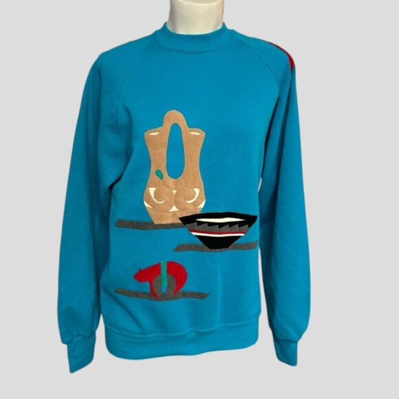 Vintage Mary Lee Blue Sweatshirt Native American Southwest Appliqués - Picture 1 of 11